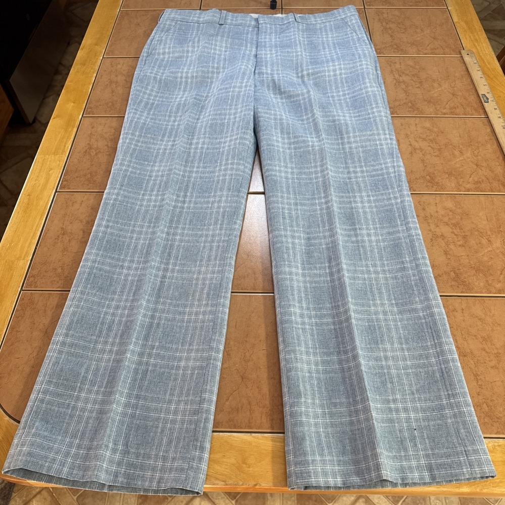 Vintage FARAH Flare Pants Men's Sz 36‎ x 29 Blue White Plaid USA Made